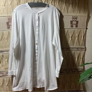 Eileen Fisher white organic cotton jersey button up shirt size 3X